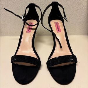 Betsey Johnson Black Heels with Ankle Strap, Size 8